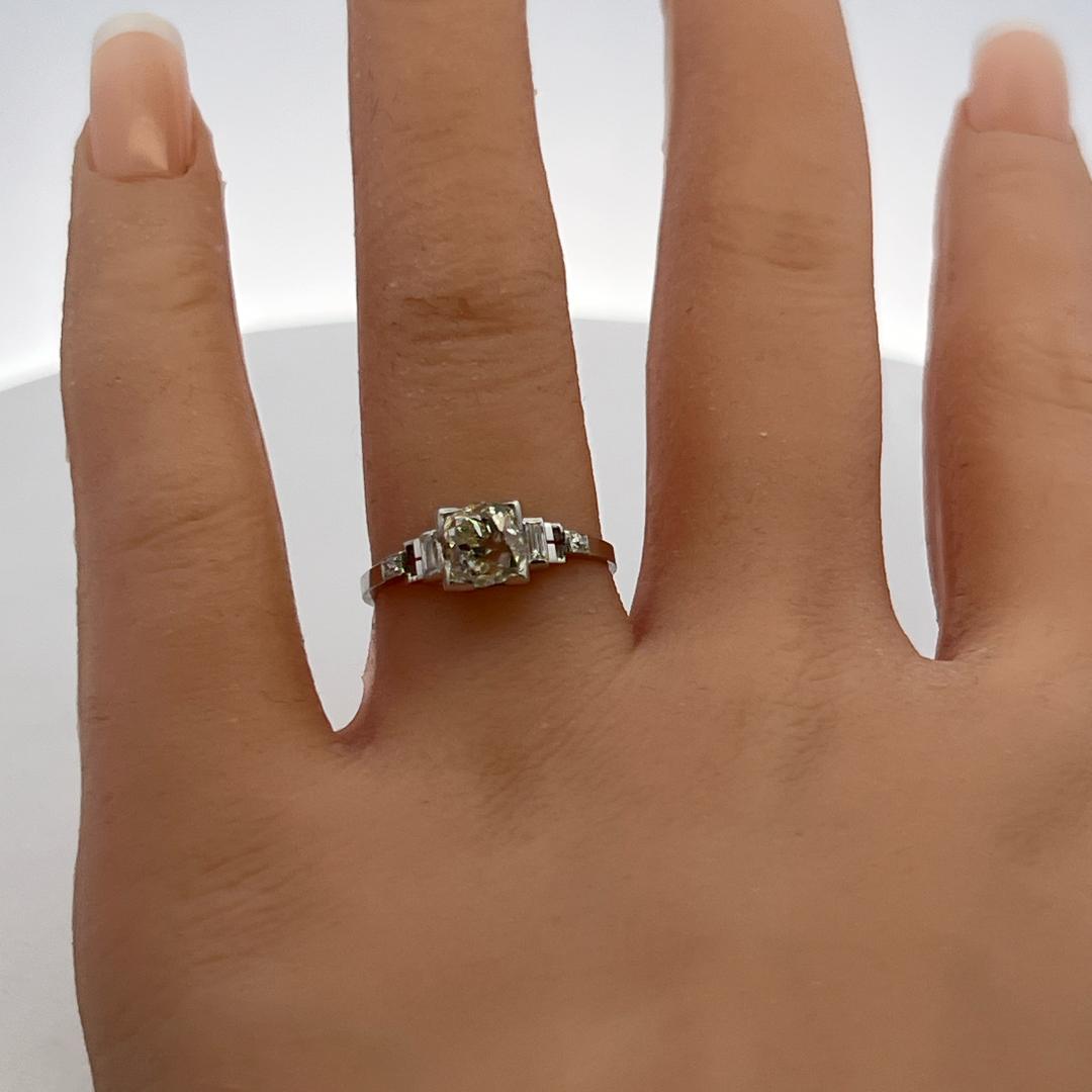 Platinum Engagement Ring with 1.36ct Old Miner & Mixed Cut Diamonds N SI1 GIA