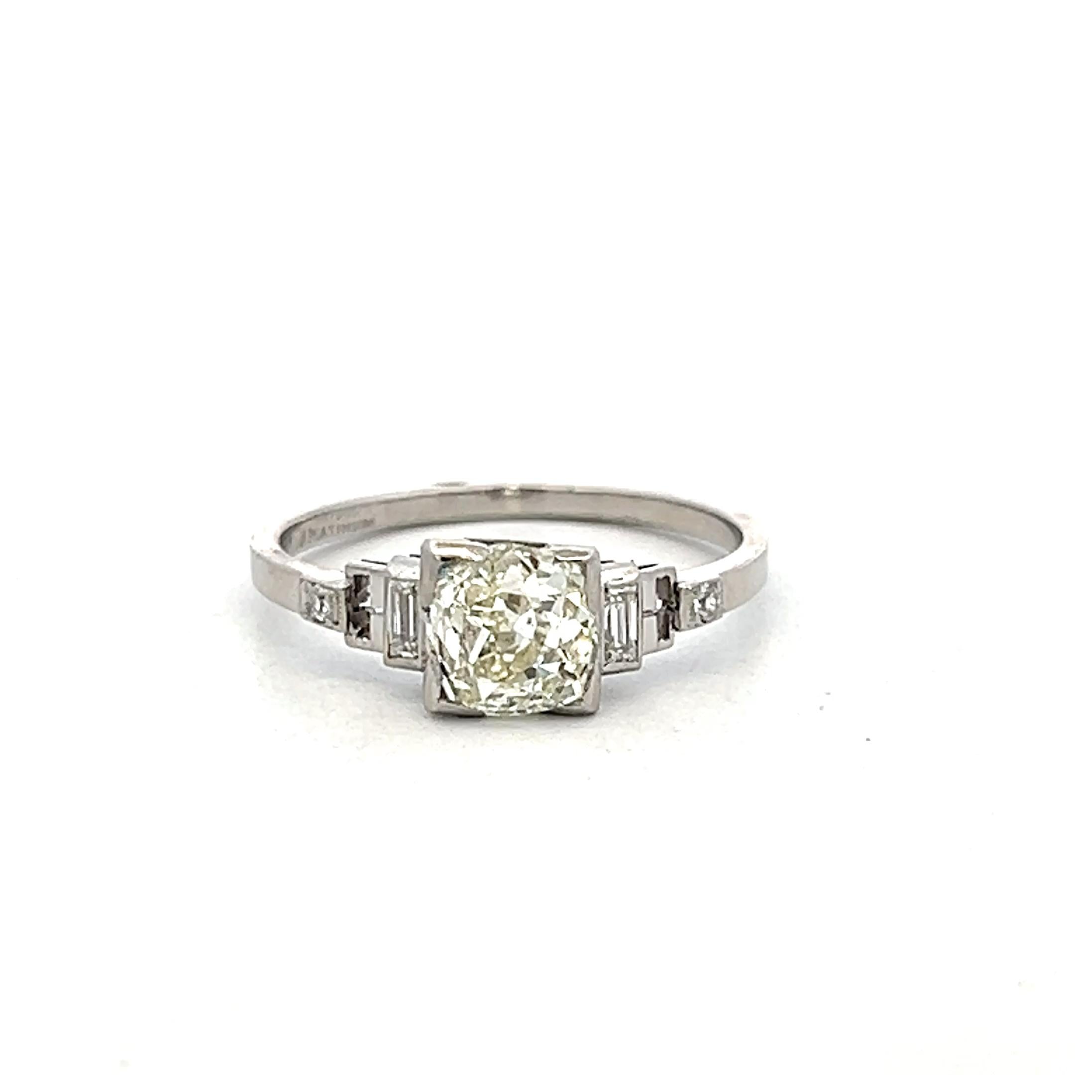 Platinum Engagement Ring with 1.36ct Old Miner & Mixed Cut Diamonds N SI1 GIA