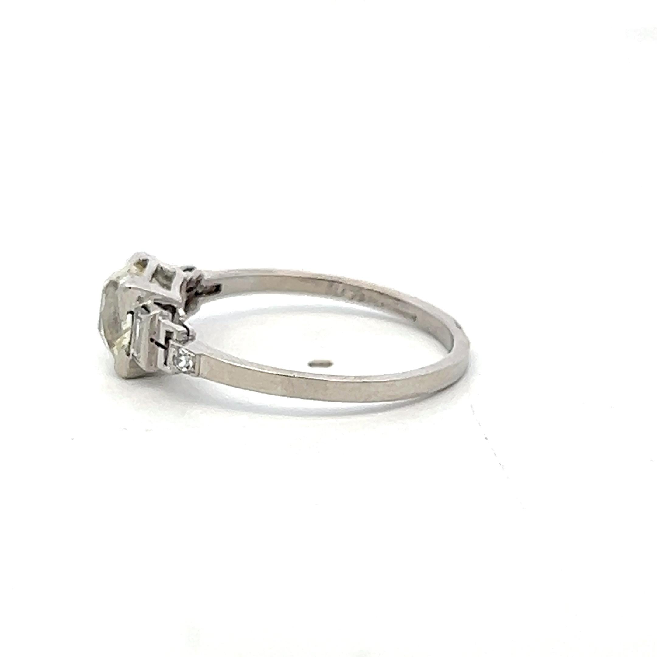 Platinum Engagement Ring with 1.36ct Old Miner & Mixed Cut Diamonds N SI1 GIA