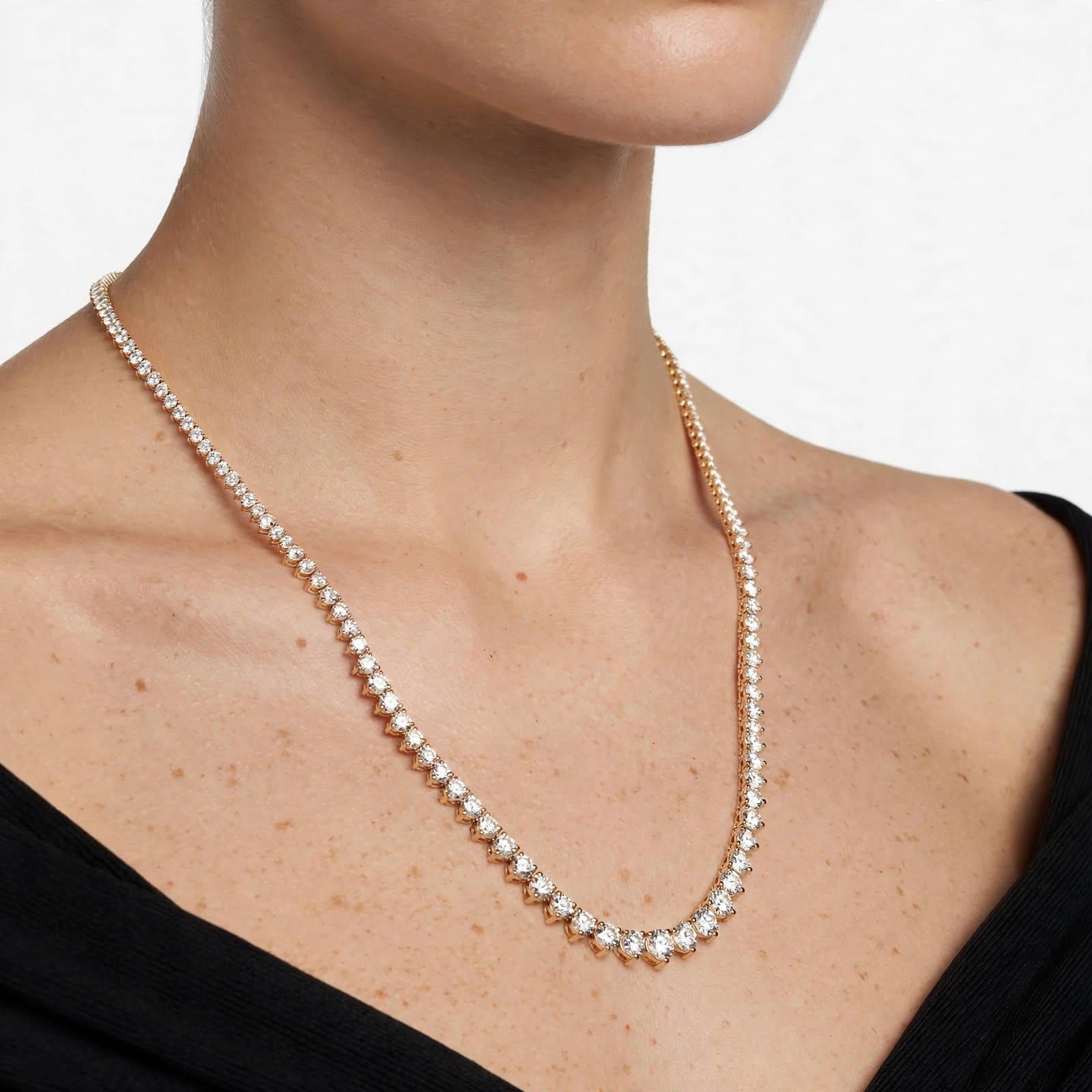 Vintage 14K Yellow Gold Riviera Necklace with 10.80 Carat Round Diamonds 17 Inch