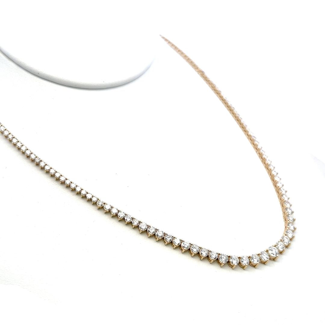 Vintage 14K Yellow Gold Riviera Necklace with 10.80 Carat Round Diamonds 17 Inch