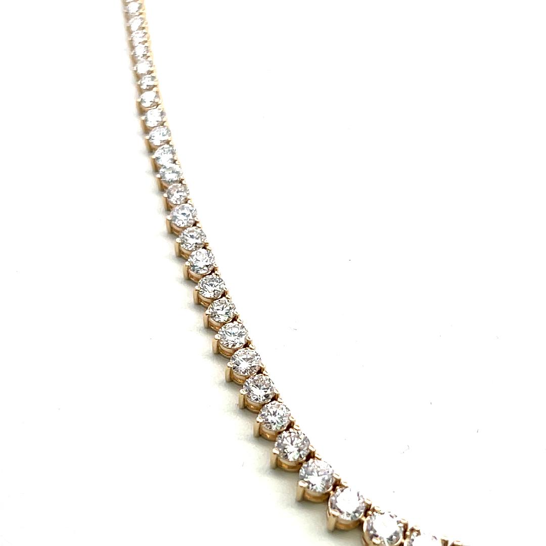 Vintage 14K Yellow Gold Riviera Necklace with 10.80 Carat Round Diamonds 17 Inch
