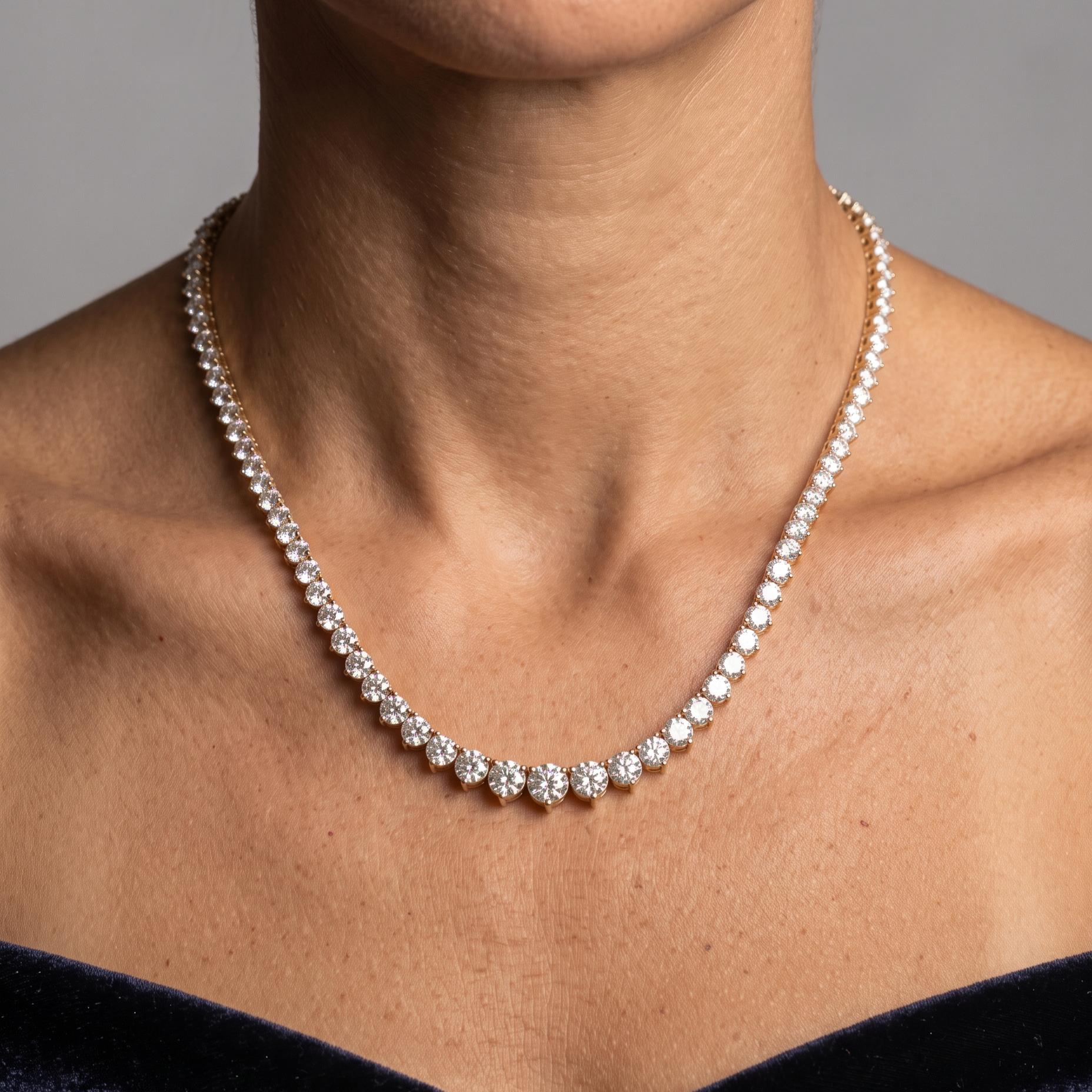 Vintage 14K Yellow Gold Tennis Riviera Necklace with 5.34 carat Round Diamonds