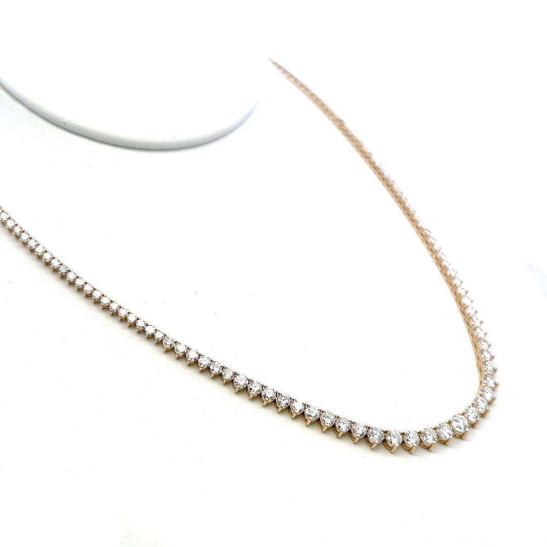 Vintage 14K Yellow Gold Tennis Riviera Necklace with 5.34 carat Round Diamonds