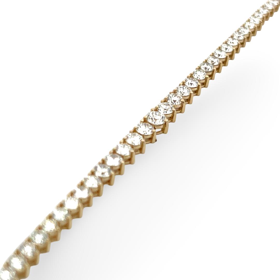 Vintage 14K Yellow Gold Tennis Riviera Necklace with 5.34 carat Round Diamonds