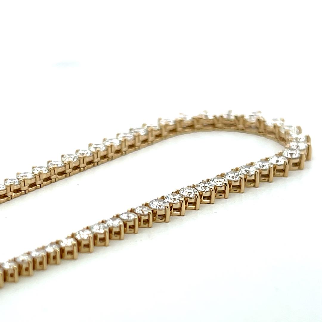 Vintage 14K Yellow Gold Tennis Riviera Necklace with 5.34 carat Round Diamonds