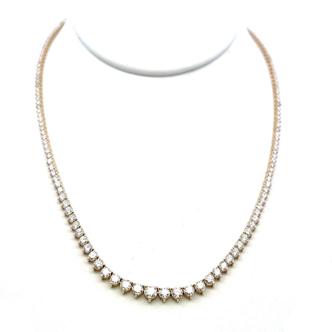 Vintage 14K Yellow Gold Tennis Riviera Necklace with 5.34 carat Round Diamonds