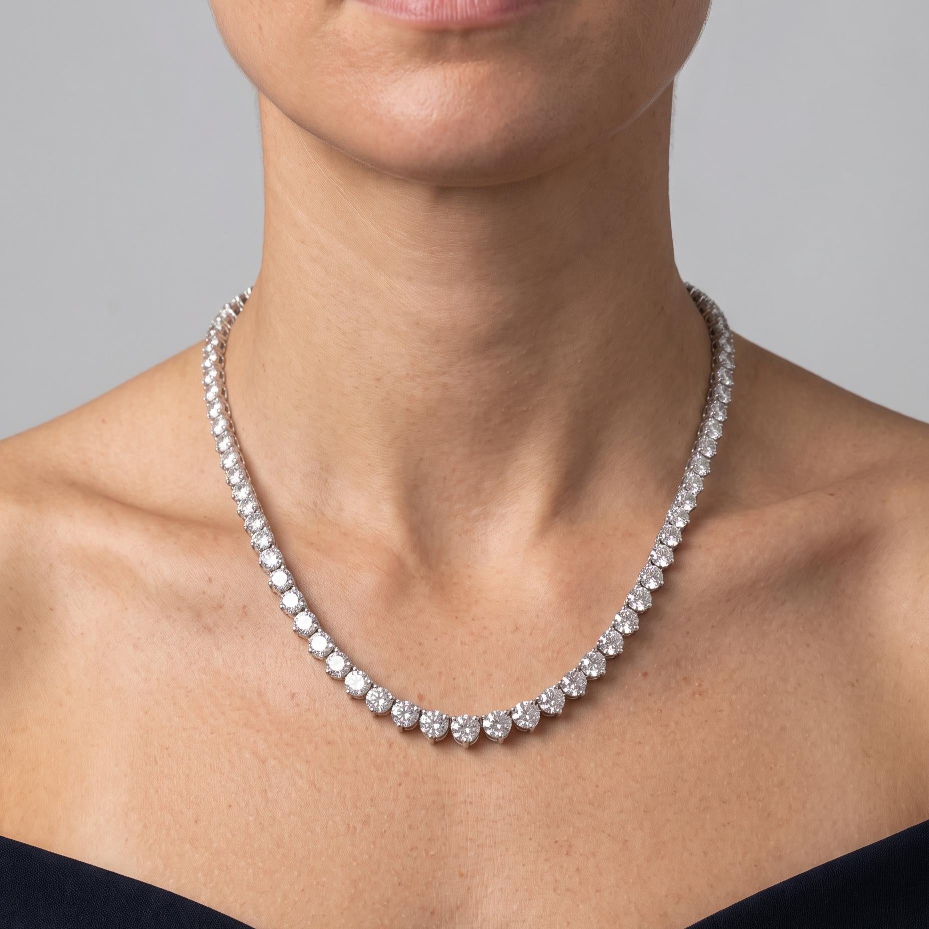 Vintage 14K White Gold Riviera Necklace with 5.27ct Round G SI Diamonds 17 Inch
