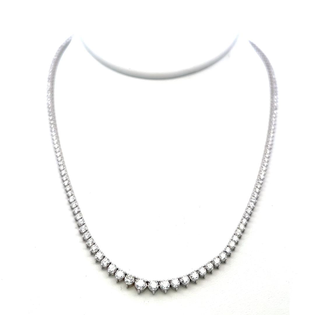 18K Yellow Gold Riviera Necklace with 7.79 Carat Round G SI Diamonds Size 17