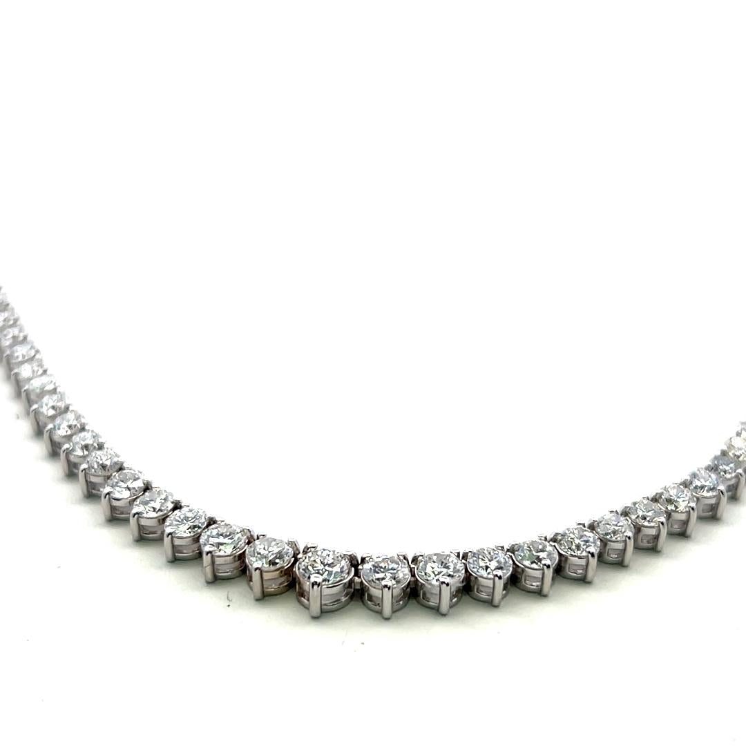 18K Yellow Gold Riviera Necklace with 7.79 Carat Round G SI Diamonds Size 17
