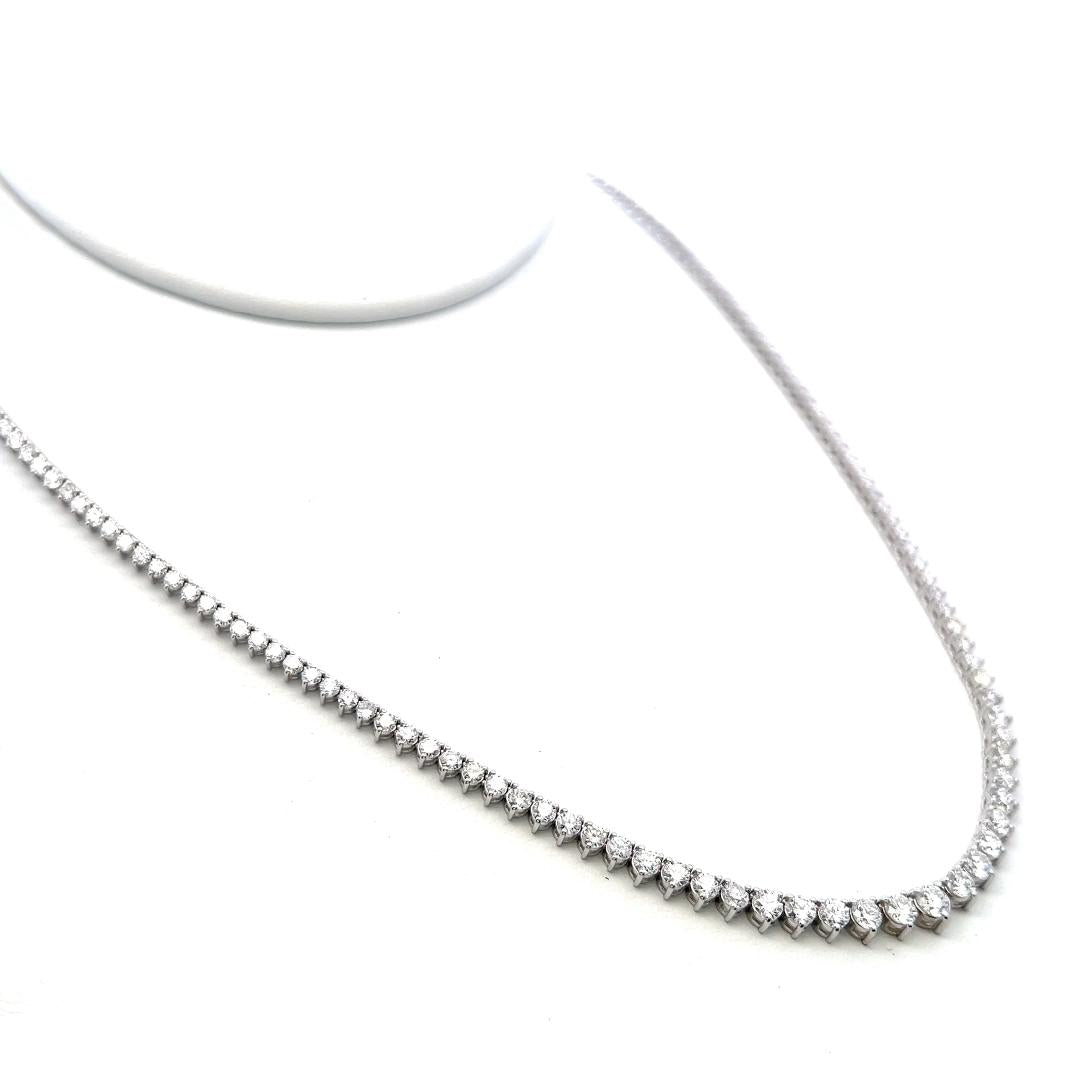 18K Yellow Gold Riviera Necklace with 7.79 Carat Round G SI Diamonds Size 17