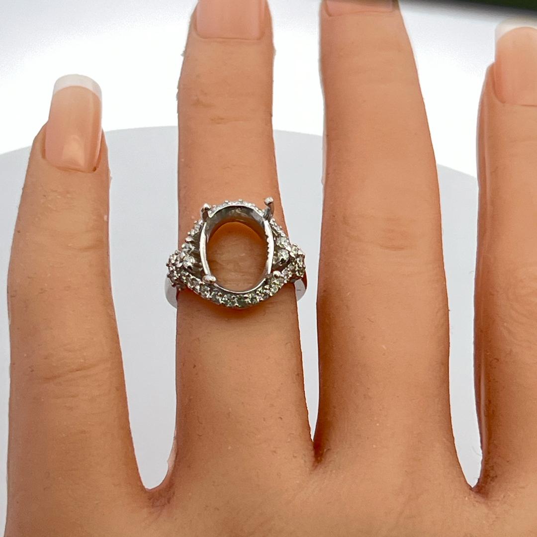 14K White Gold Semi Mount Ring with 0.8ct Round Diamonds Fits 11.59x7.97mm