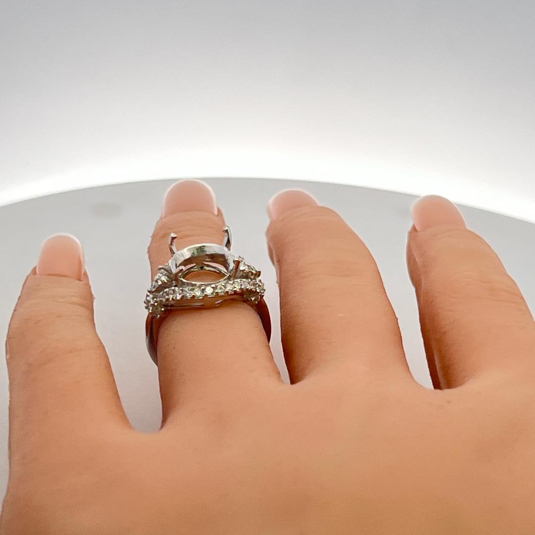 14K White Gold Semi Mount Ring with 0.8ct Round Diamonds Fits 11.59x7.97mm