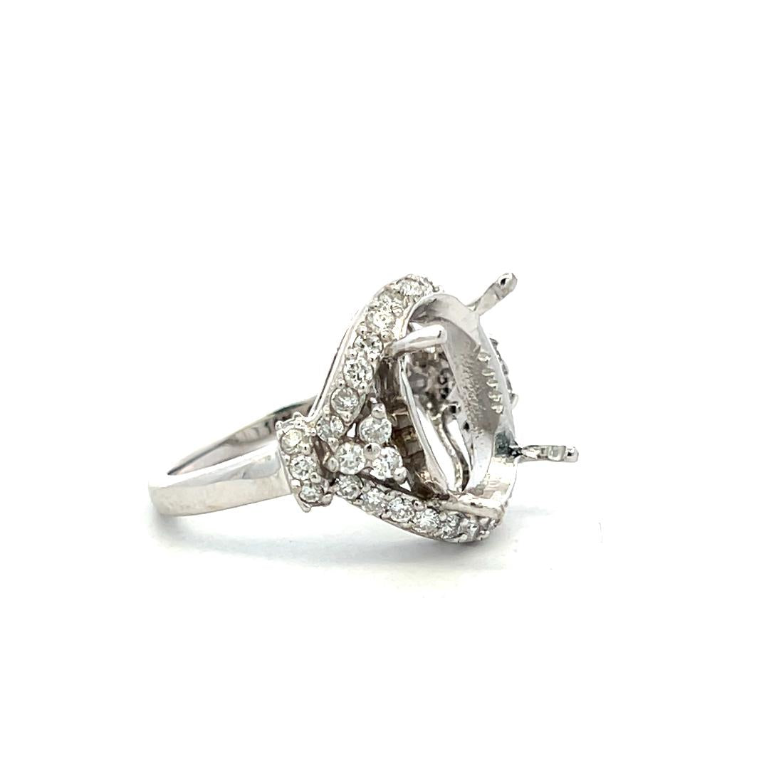 14K White Gold Semi Mount Ring with 0.8ct Round Diamonds Fits 11.59x7.97mm