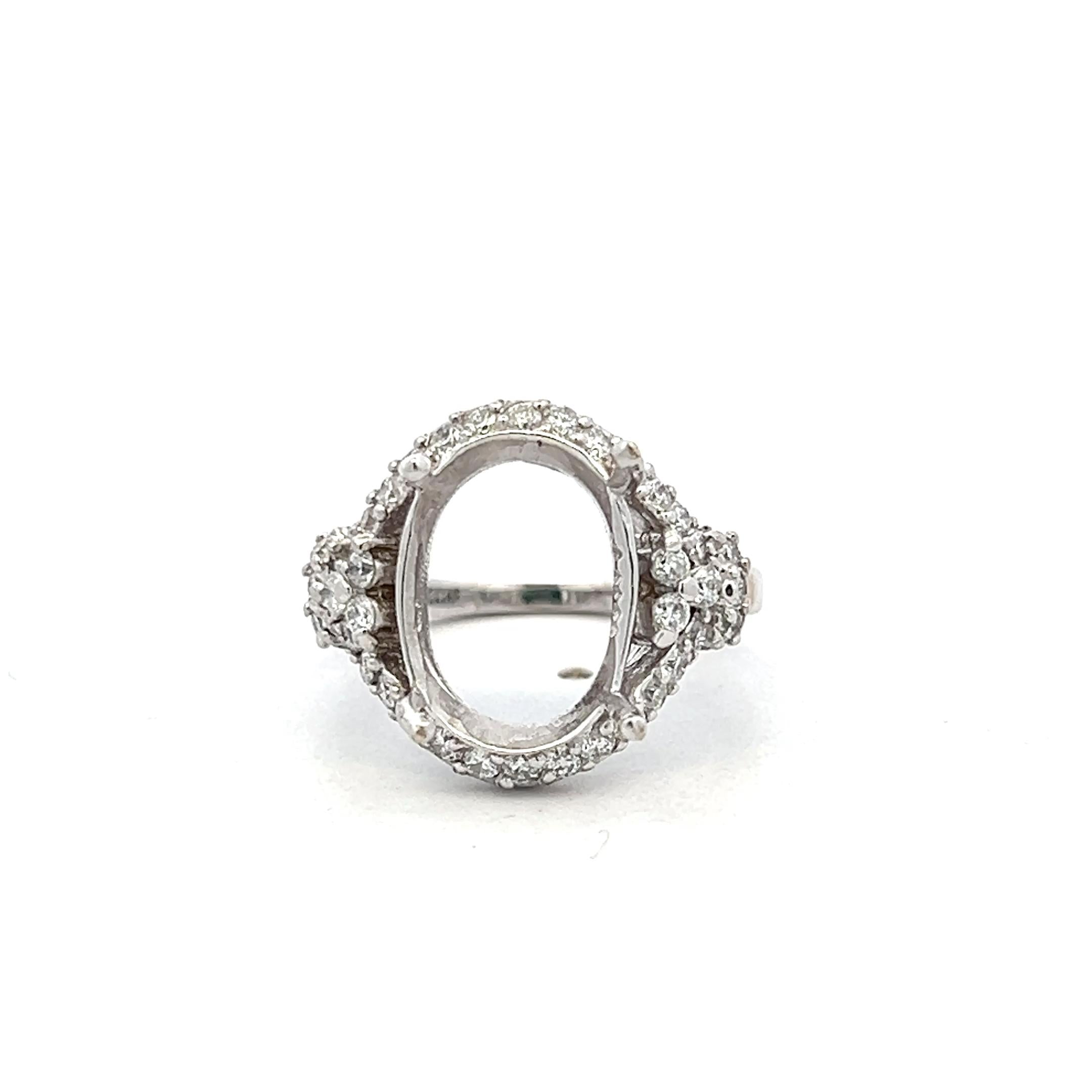 14K White Gold Semi Mount Ring with 0.8ct Round Diamonds Fits 11.59x7.97mm