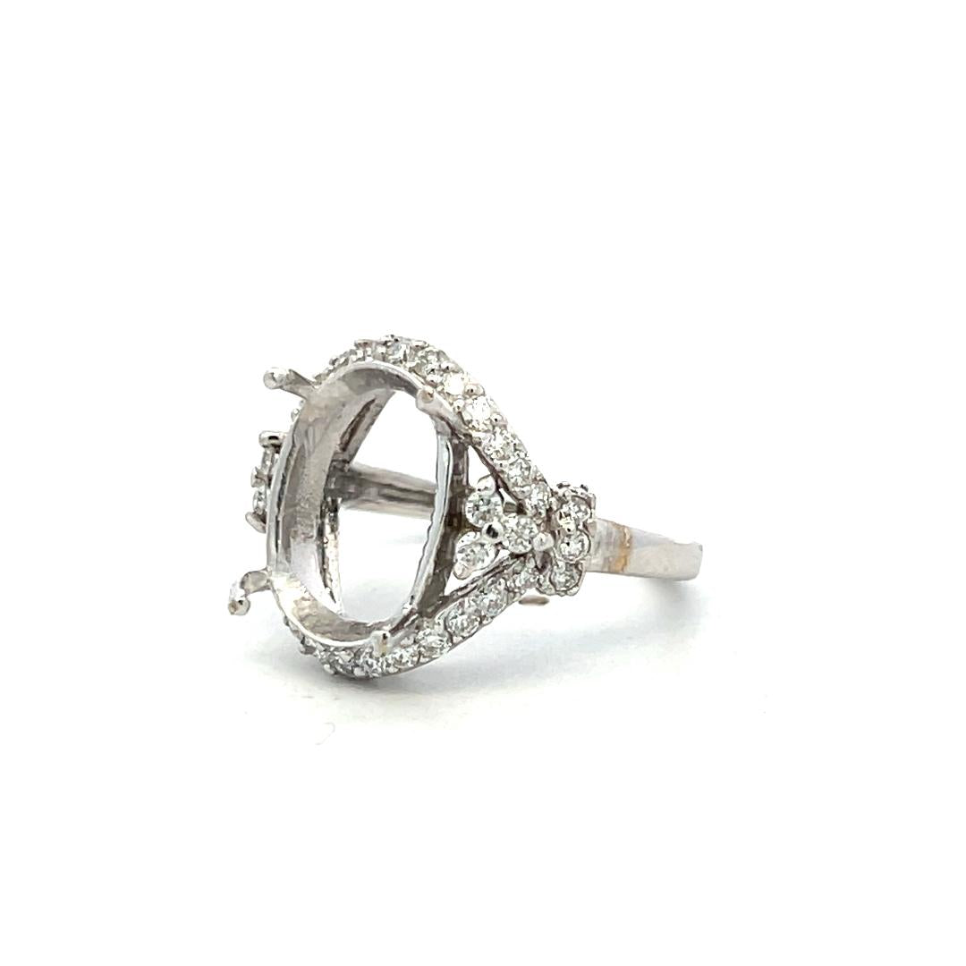 14K White Gold Semi Mount Ring with 0.8ct Round Diamonds Fits 11.59x7.97mm