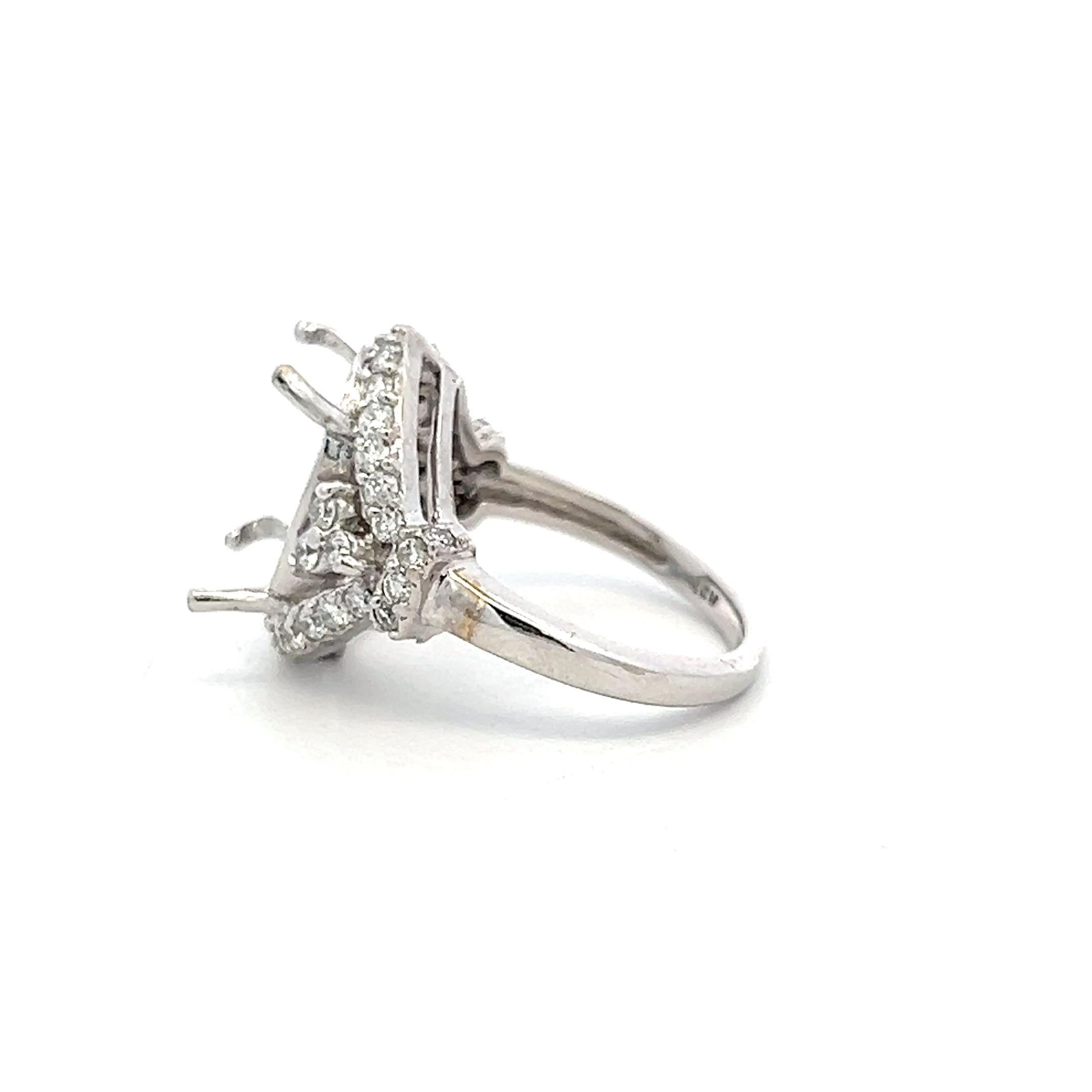 14K White Gold Semi Mount Ring with 0.8ct Round Diamonds Fits 11.59x7.97mm