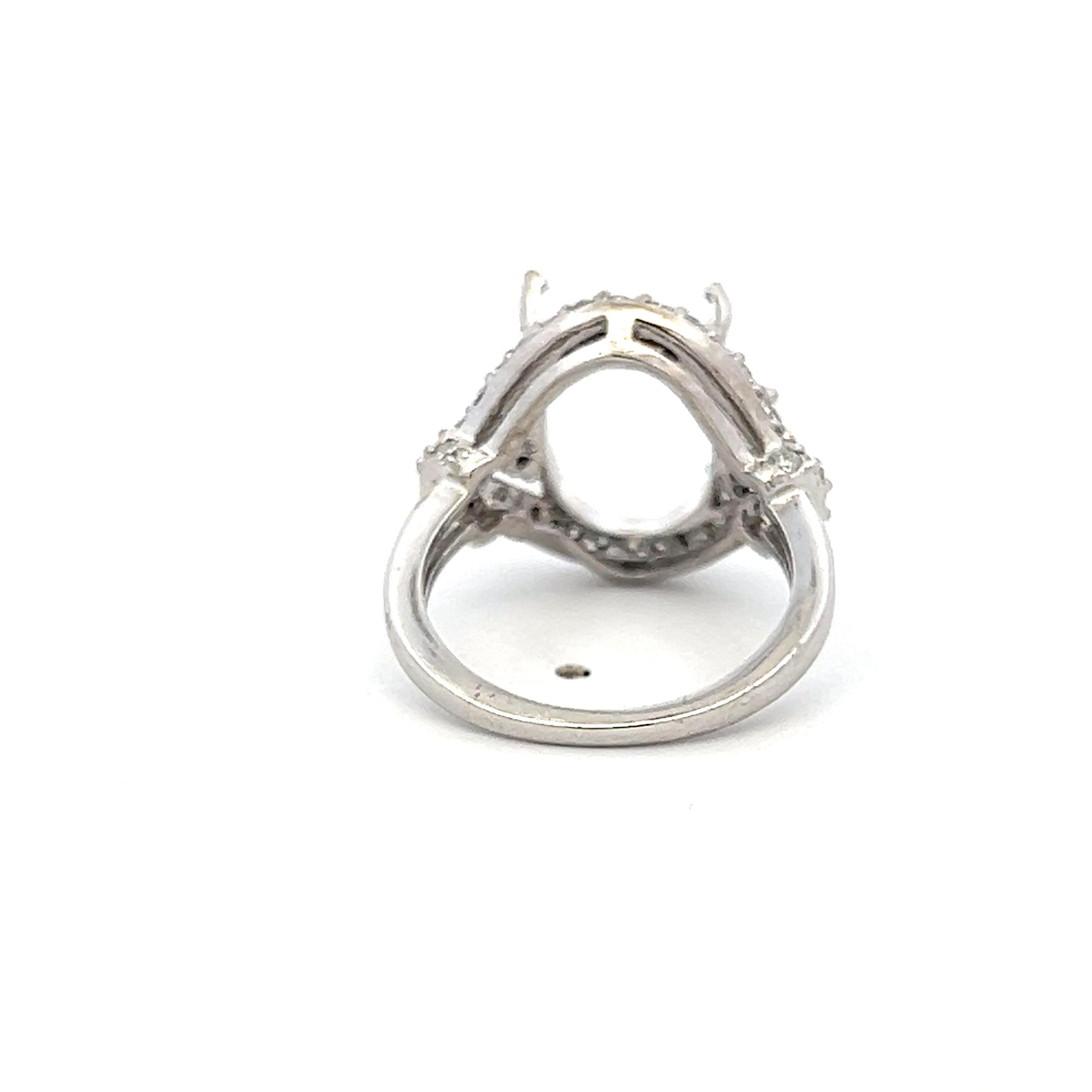 14K White Gold Semi Mount Ring with 0.8ct Round Diamonds Fits 11.59x7.97mm