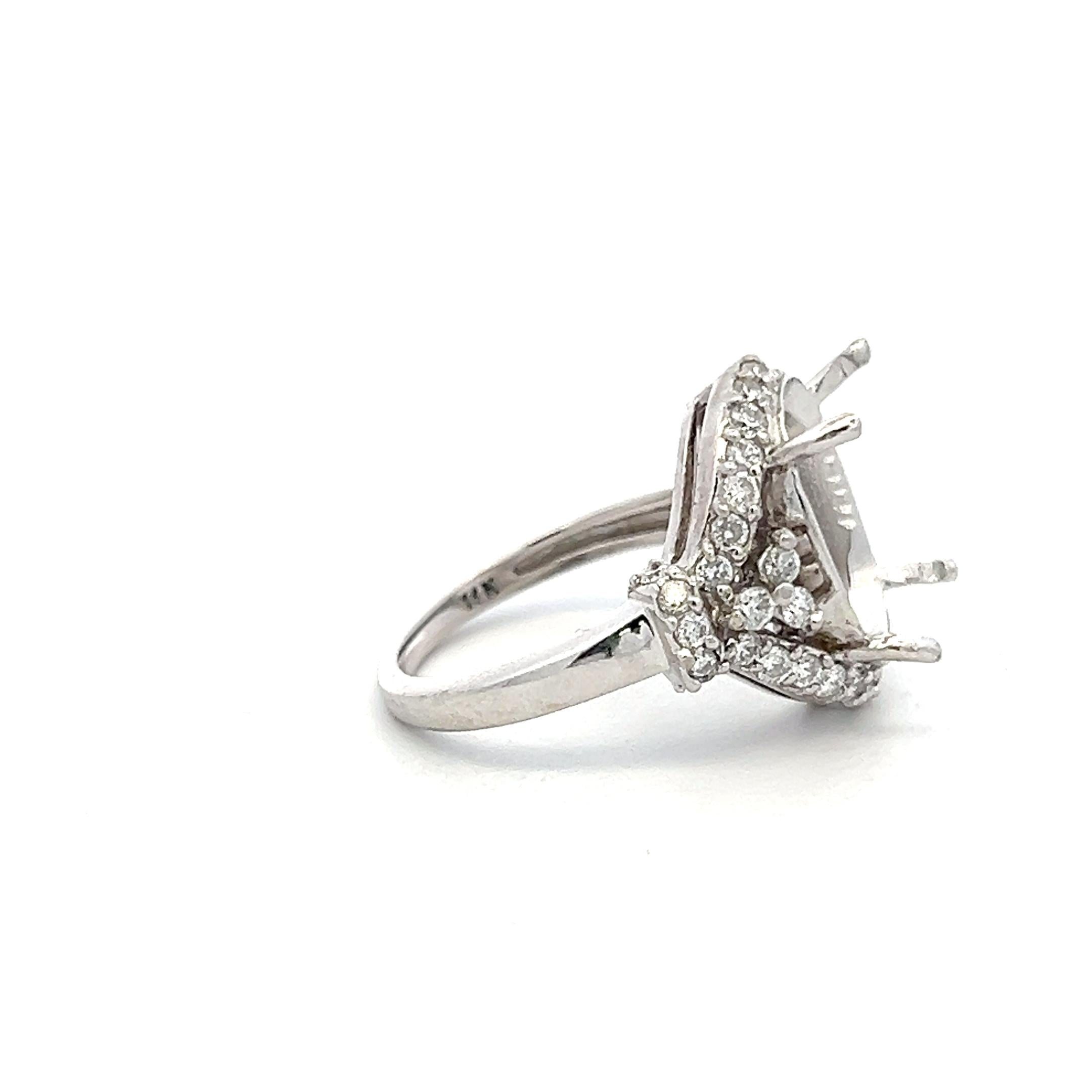 14K White Gold Semi Mount Ring with 0.8ct Round Diamonds Fits 11.59x7.97mm