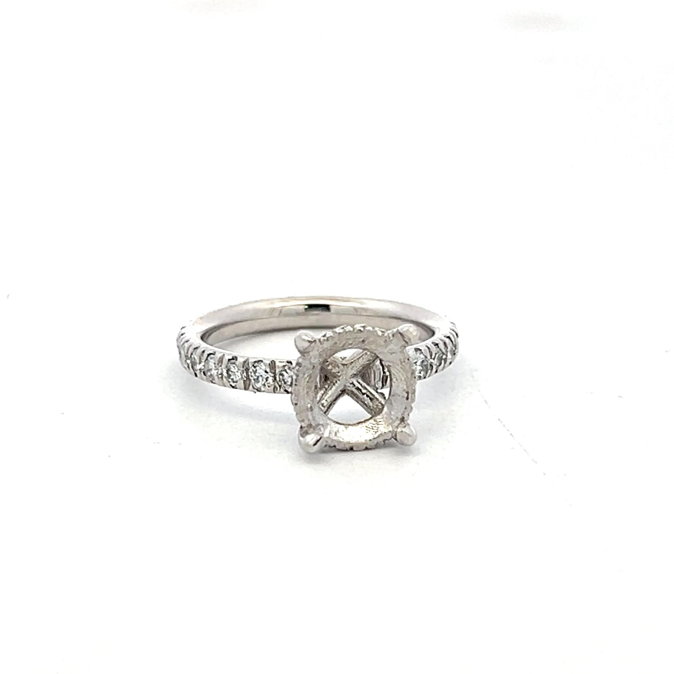Platinum Semi Mount Ring with 0.3 Carat Round Diamonds Fits 7.30mm 1.50ct+