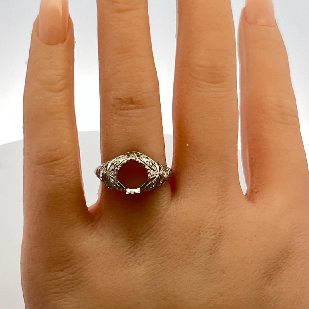 Platinum Semi Mount Ring with 0.18ct Old European Diamond Fits 7.8x7.7mm 2.25ct+