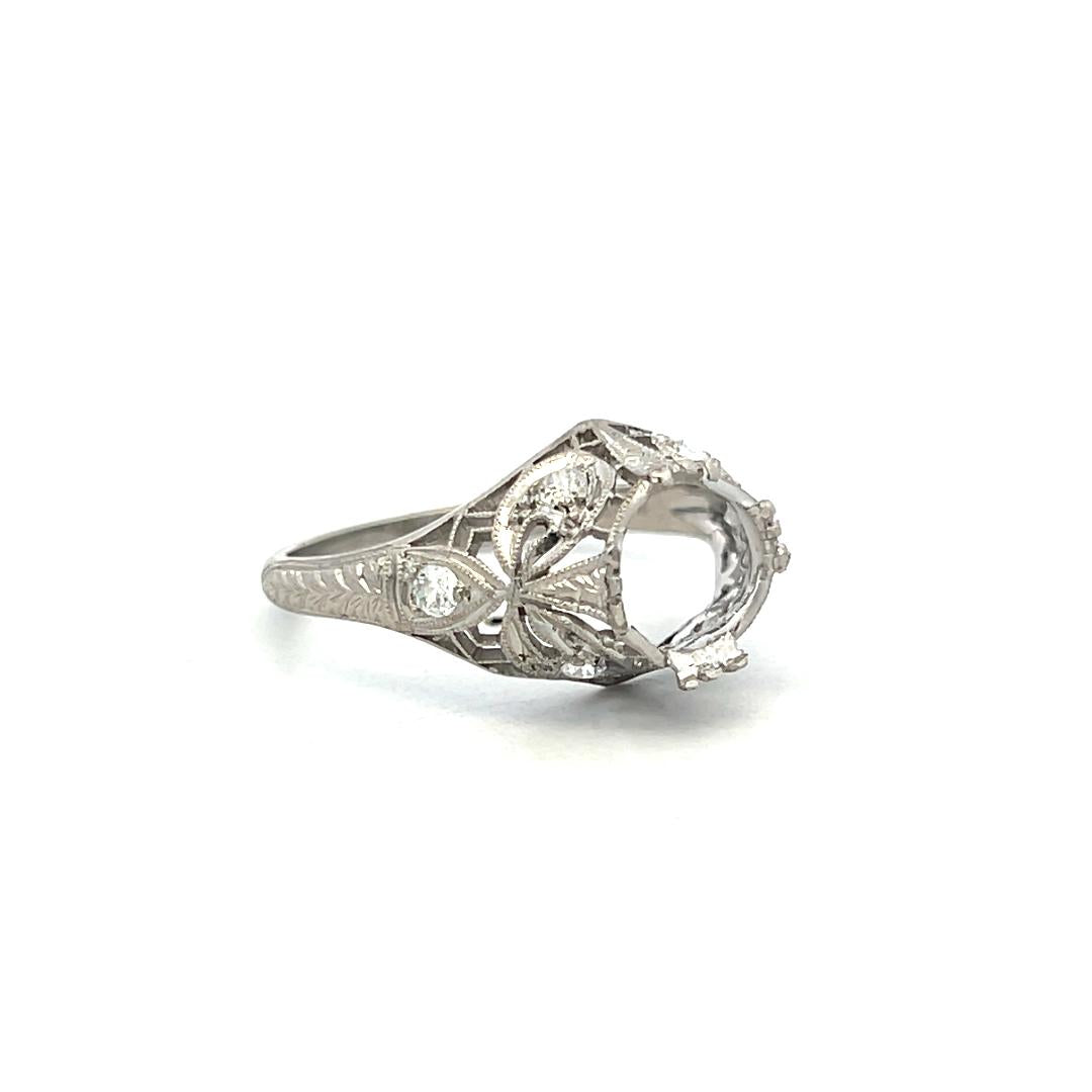 Platinum Semi Mount Ring with 0.18ct Old European Diamond Fits 7.8x7.7mm 2.25ct+
