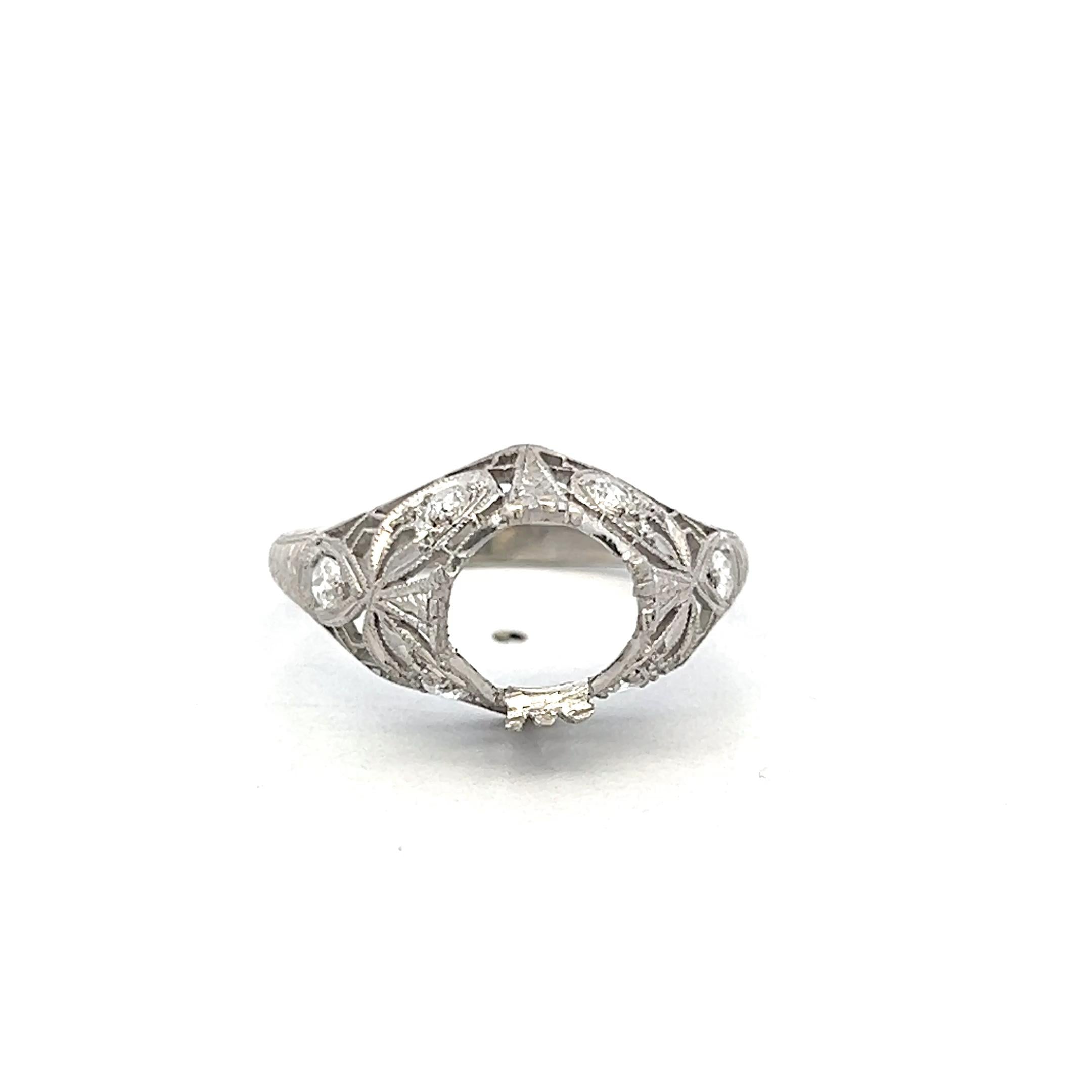 Platinum Semi Mount Ring with 0.18ct Old European Diamond Fits 7.8x7.7mm 2.25ct+