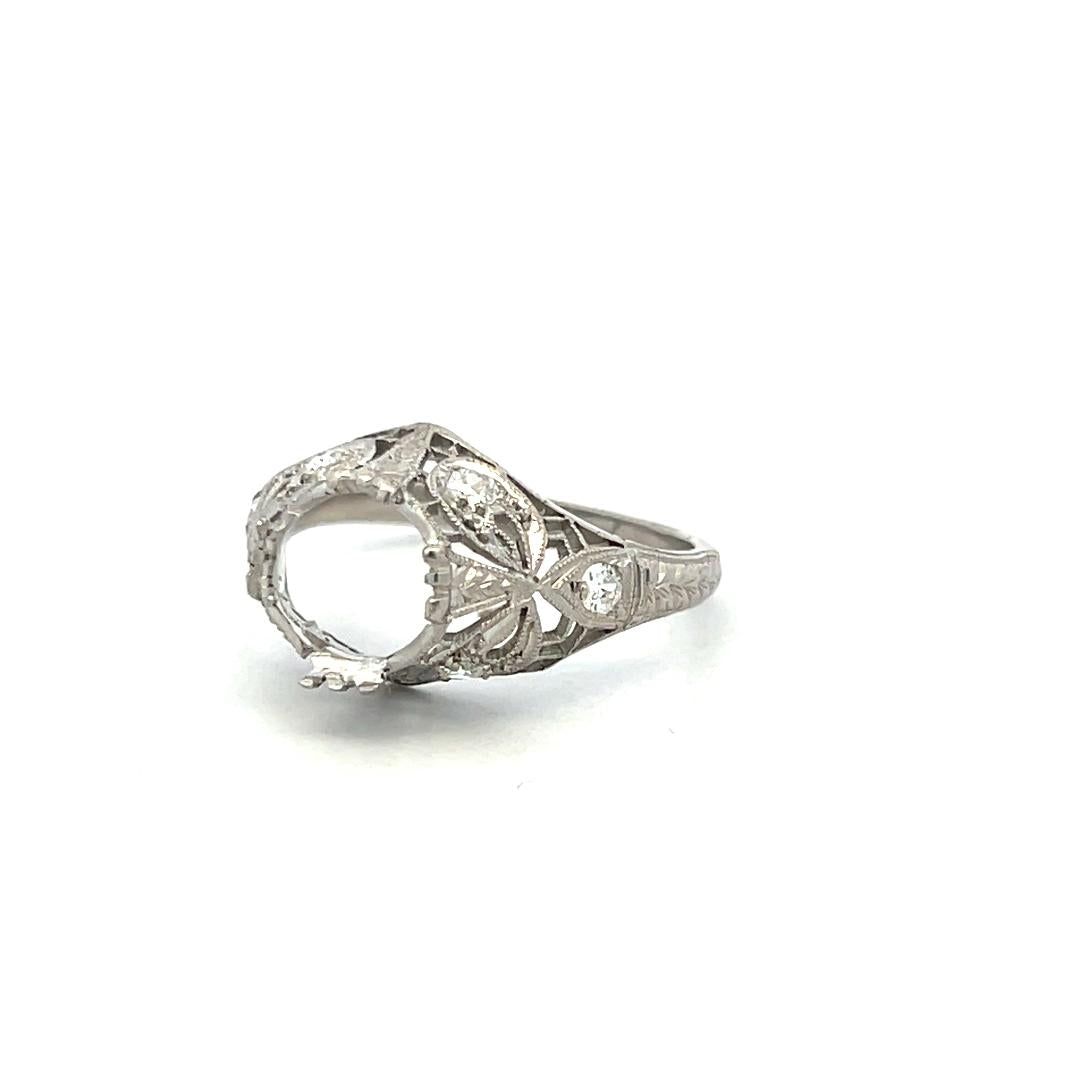 Platinum Semi Mount Ring with 0.18ct Old European Diamond Fits 7.8x7.7mm 2.25ct+