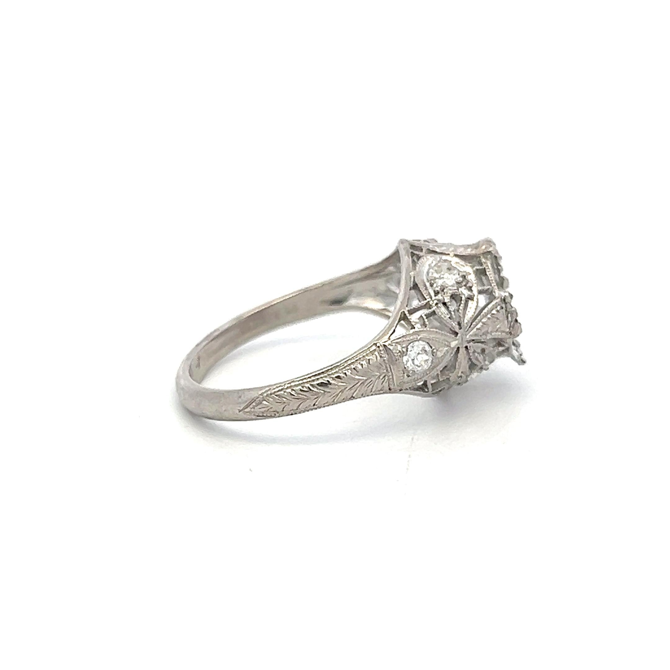 Platinum Semi Mount Ring with 0.18ct Old European Diamond Fits 7.8x7.7mm 2.25ct+
