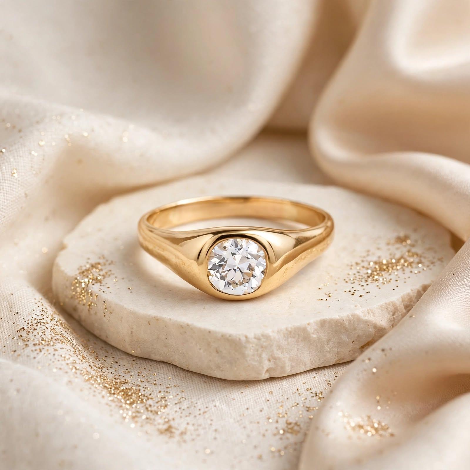 Vintage 22K Yellow Gold Engagement Ring with 1.23ct Circular Diamonds H I1 GIA