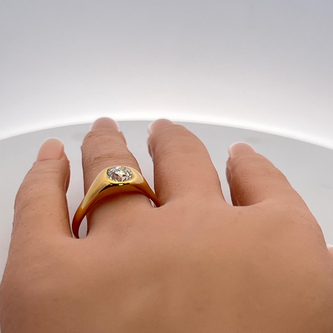 Vintage 22K Yellow Gold Engagement Ring with 1.23ct Circular Diamonds H I1 GIA