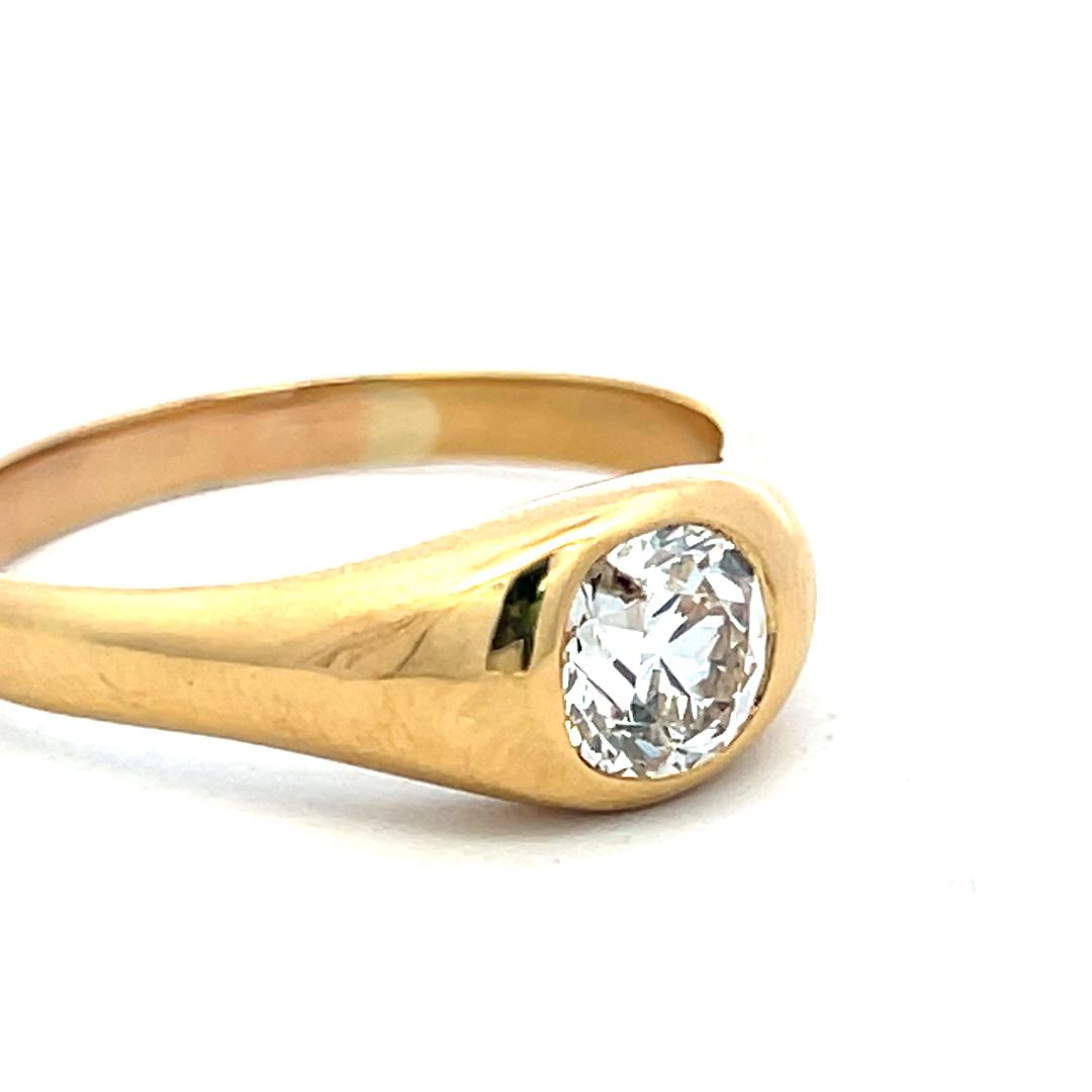 Vintage 22K Yellow Gold Engagement Ring with 1.23ct Circular Diamonds H I1 GIA