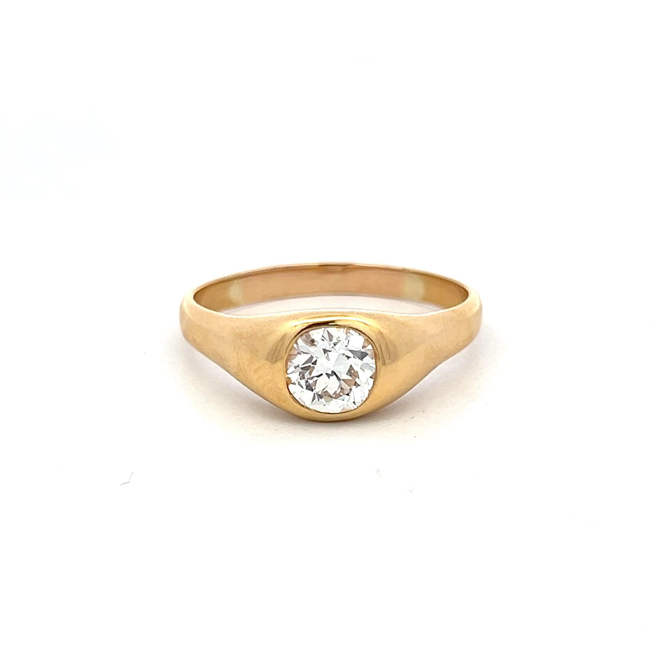Vintage 22K Yellow Gold Engagement Ring with 1.23ct Circular Diamonds H I1 GIA