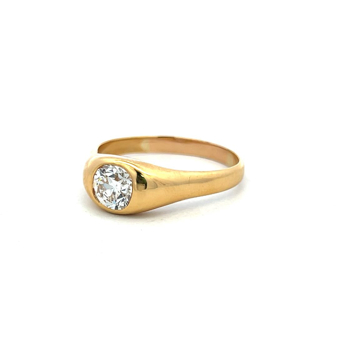 Vintage 22K Yellow Gold Engagement Ring with 1.23ct Circular Diamonds H I1 GIA