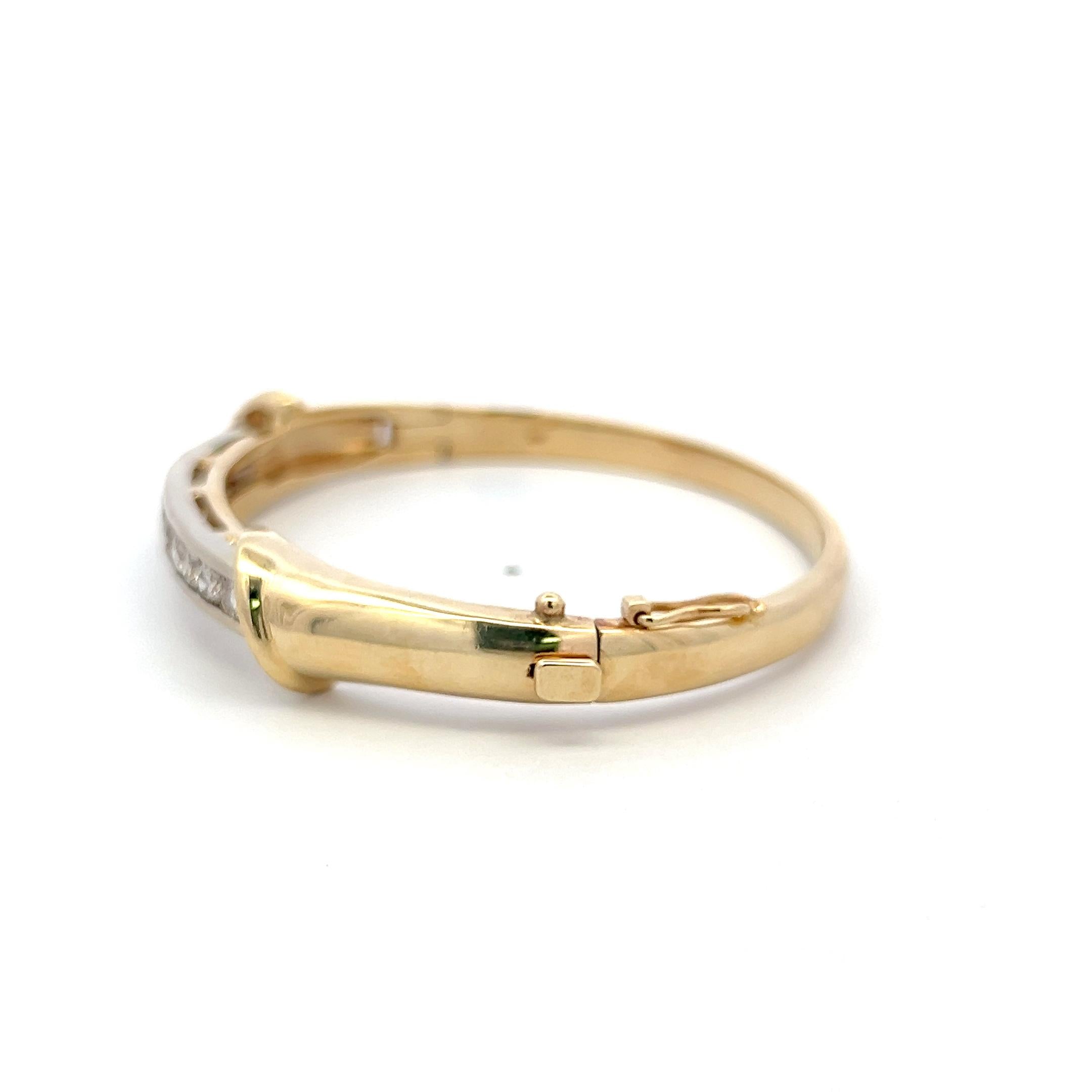 Vintage 14K Yellow Gold Bangle Bracelet with 2 Carat Round L SI Diamonds