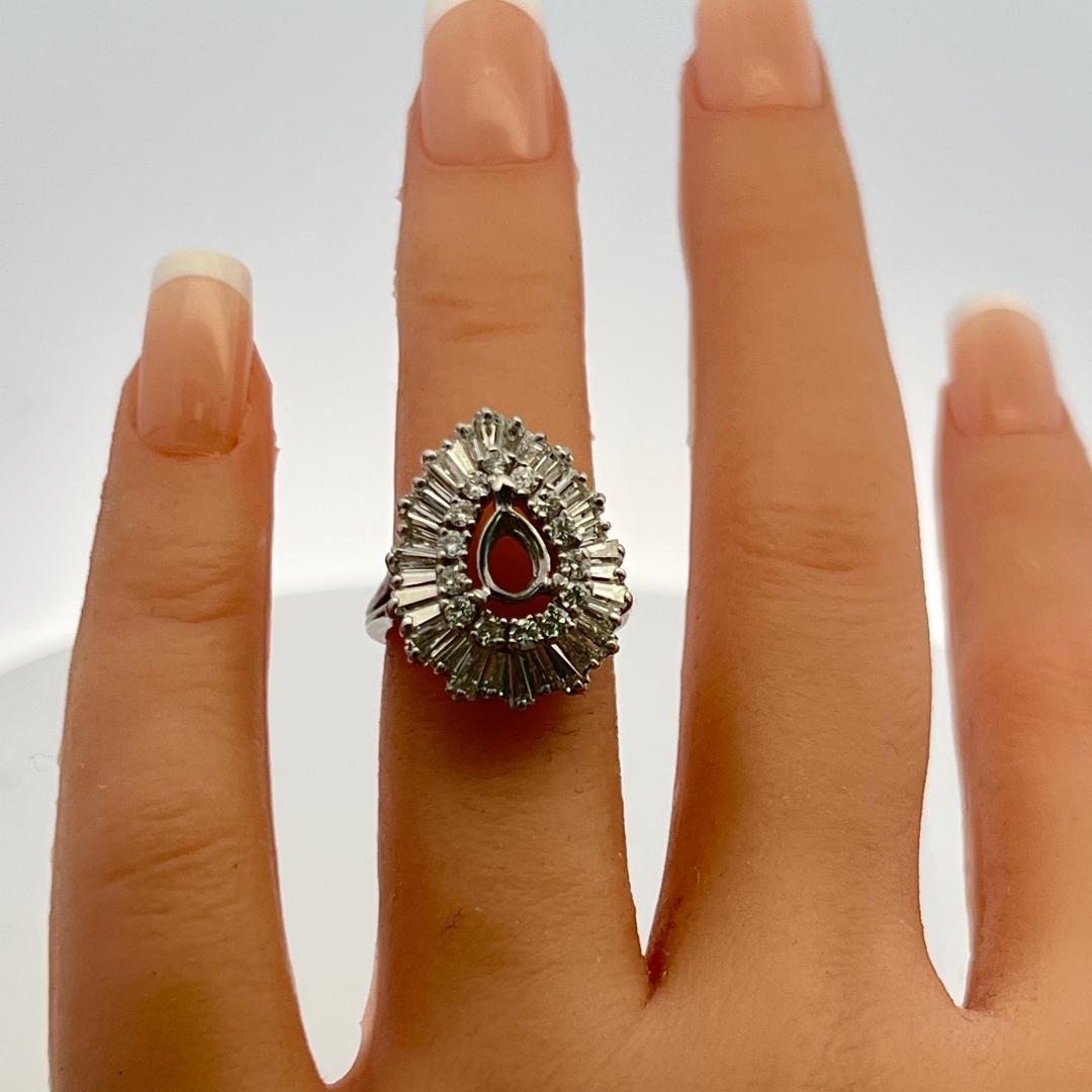 Platinum Semi Mount Ring with 2.16 Carat I-SI Diamonds Fits 8.65x5.25mm 0.85ct++