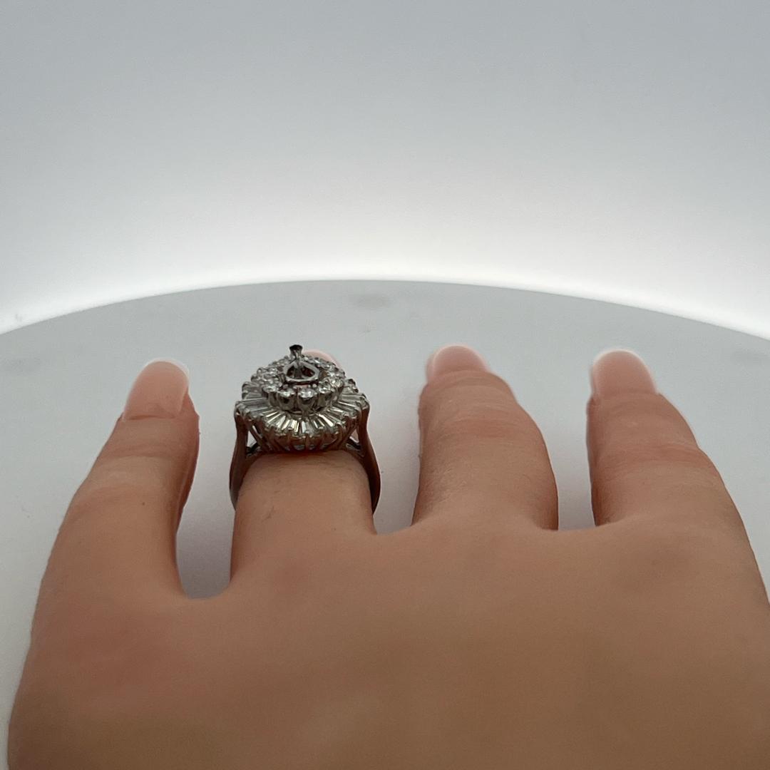 Platinum Semi Mount Ring with 2.16 Carat I-SI Diamonds Fits 8.65x5.25mm 0.85ct++