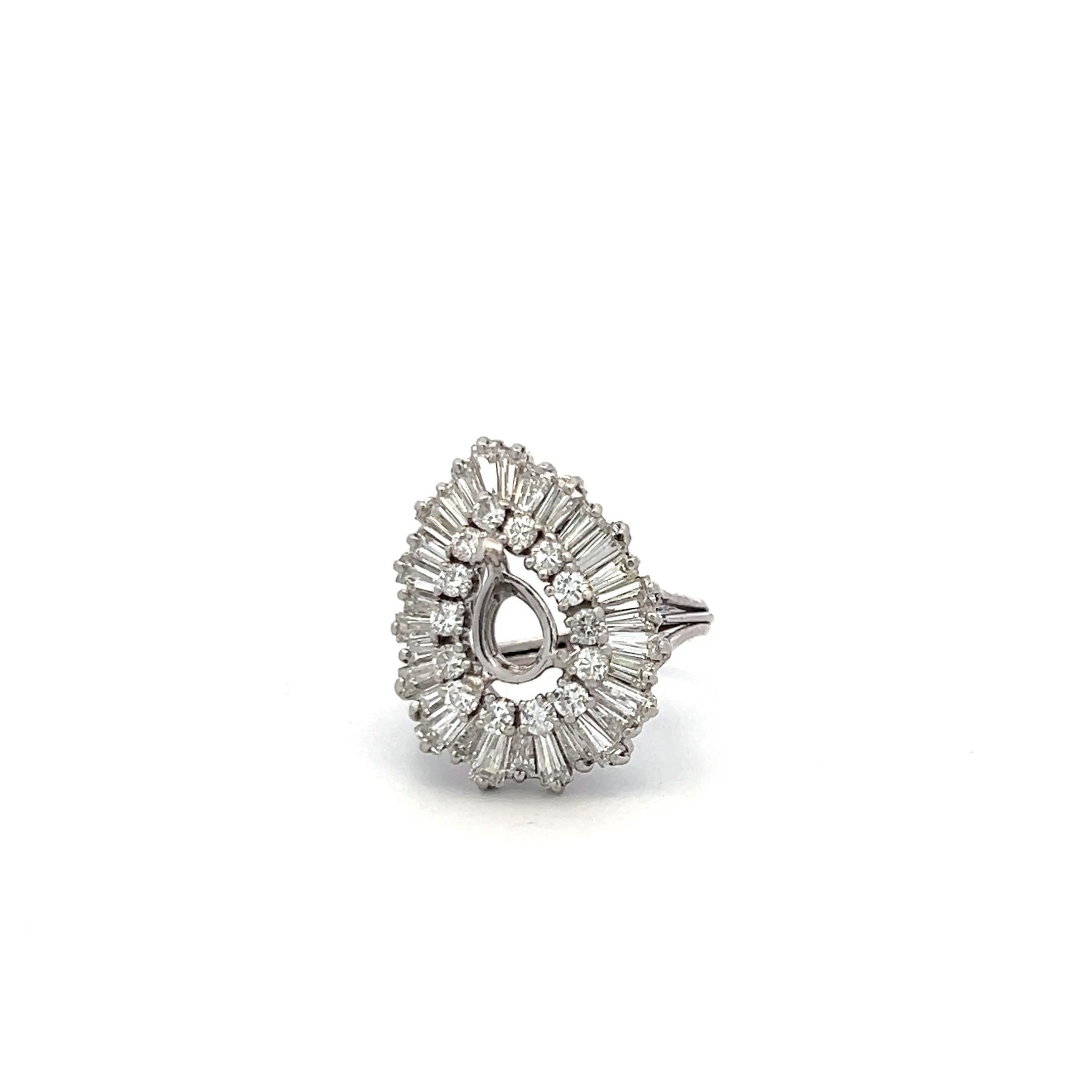 Platinum Semi Mount Ring with 2.16 Carat I-SI Diamonds Fits 8.65x5.25mm 0.85ct++