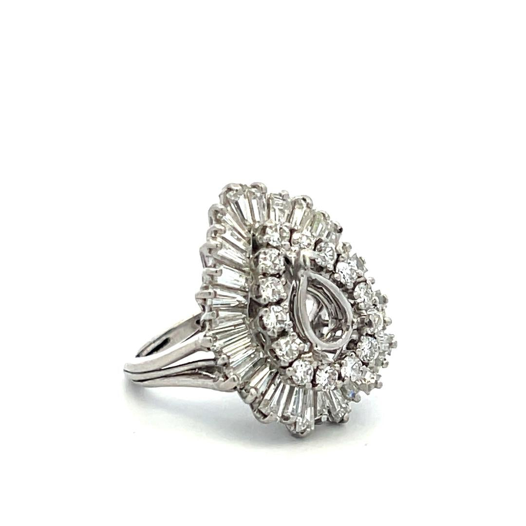 Platinum Semi Mount Ring with 2.16 Carat I-SI Diamonds Fits 8.65x5.25mm 0.85ct++