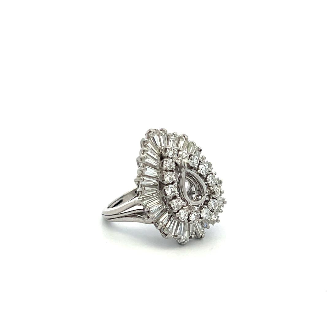 Platinum Semi Mount Ring with 2.16 Carat I-SI Diamonds Fits 8.65x5.25mm 0.85ct++