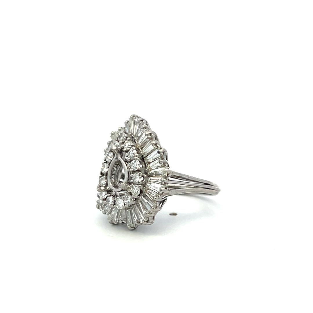 Platinum Semi Mount Ring with 2.16 Carat I-SI Diamonds Fits 8.65x5.25mm 0.85ct++