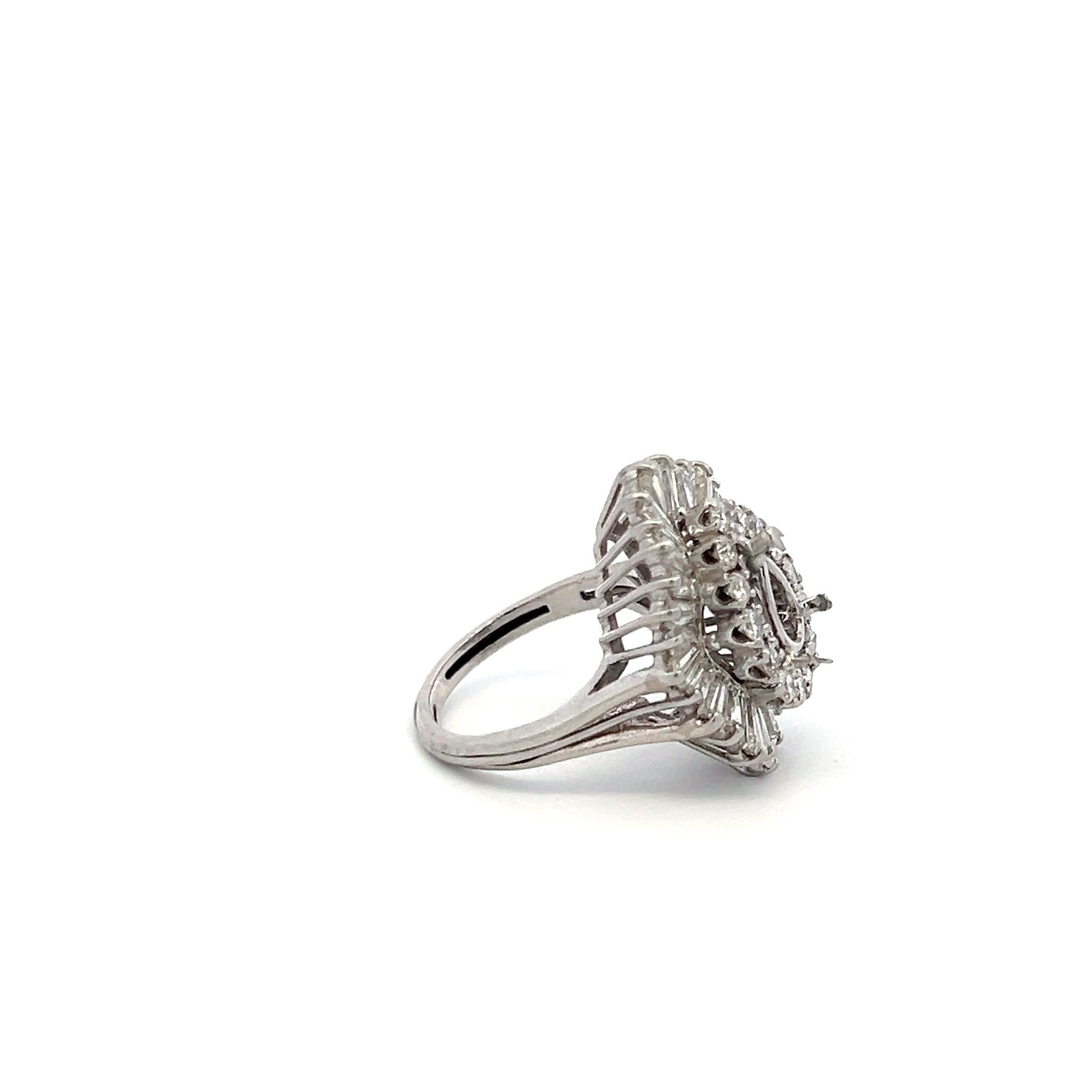 Platinum Semi Mount Ring with 2.16 Carat I-SI Diamonds Fits 8.65x5.25mm 0.85ct++