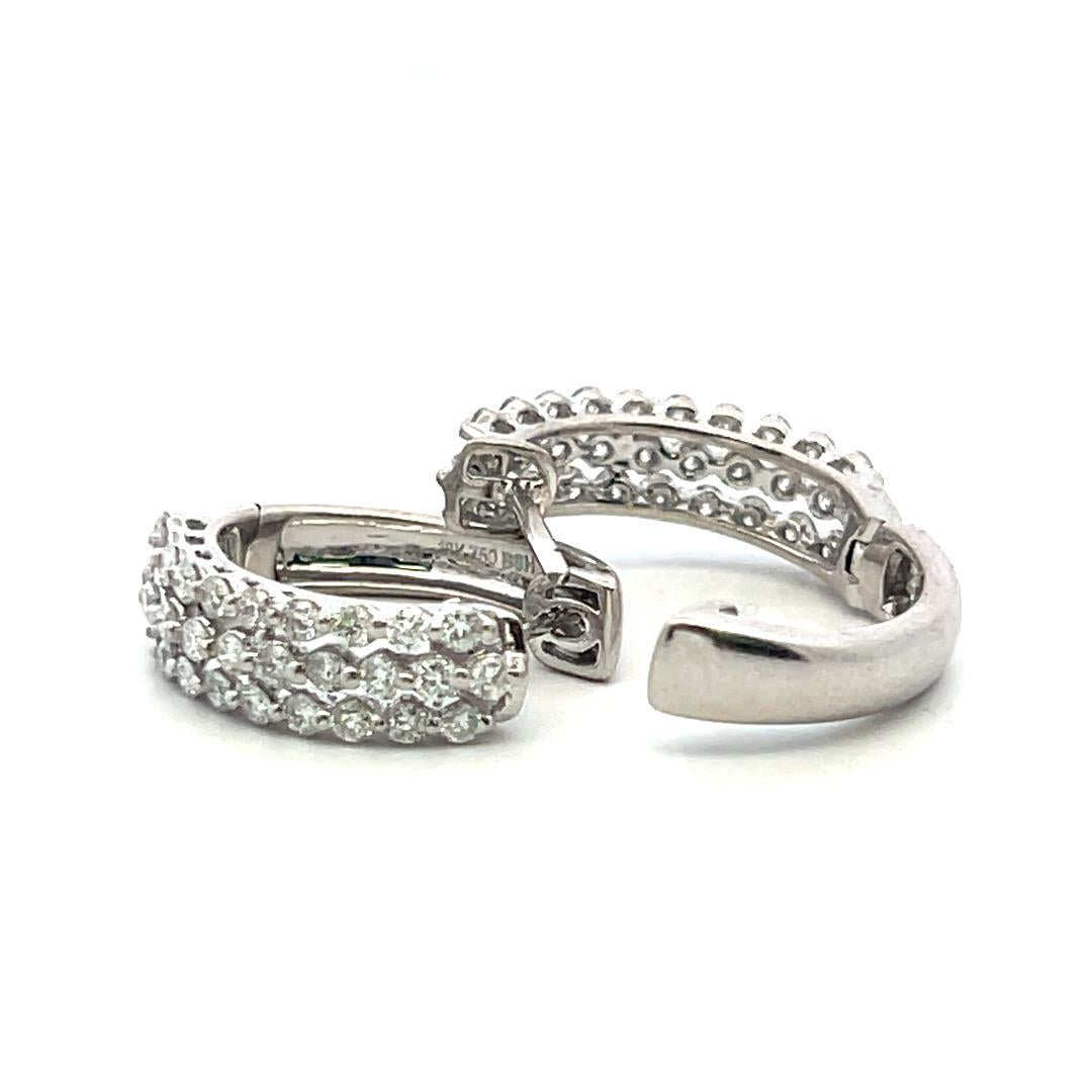 Vintage 18K White Gold Hoop Earrings with 1 Carat Round I I1 Diamonds