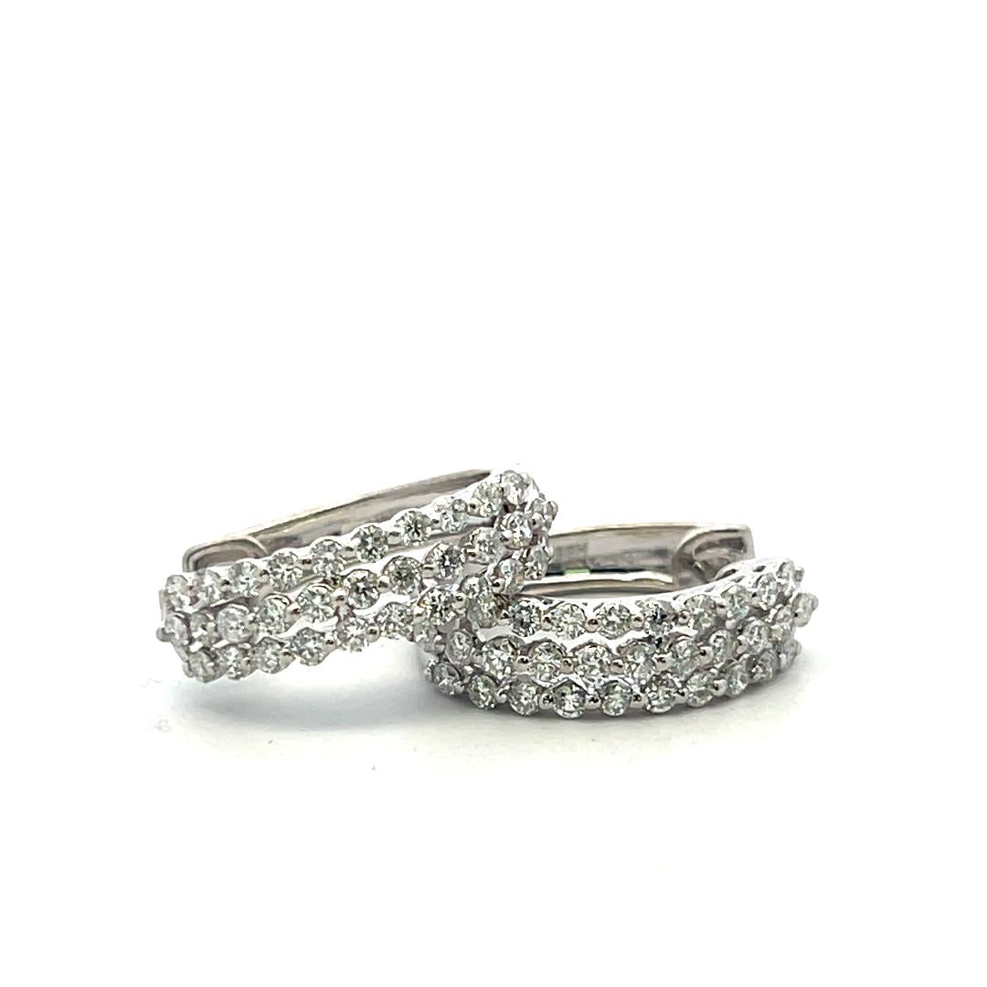 Vintage 18K White Gold Hoop Earrings with 1 Carat Round I I1 Diamonds