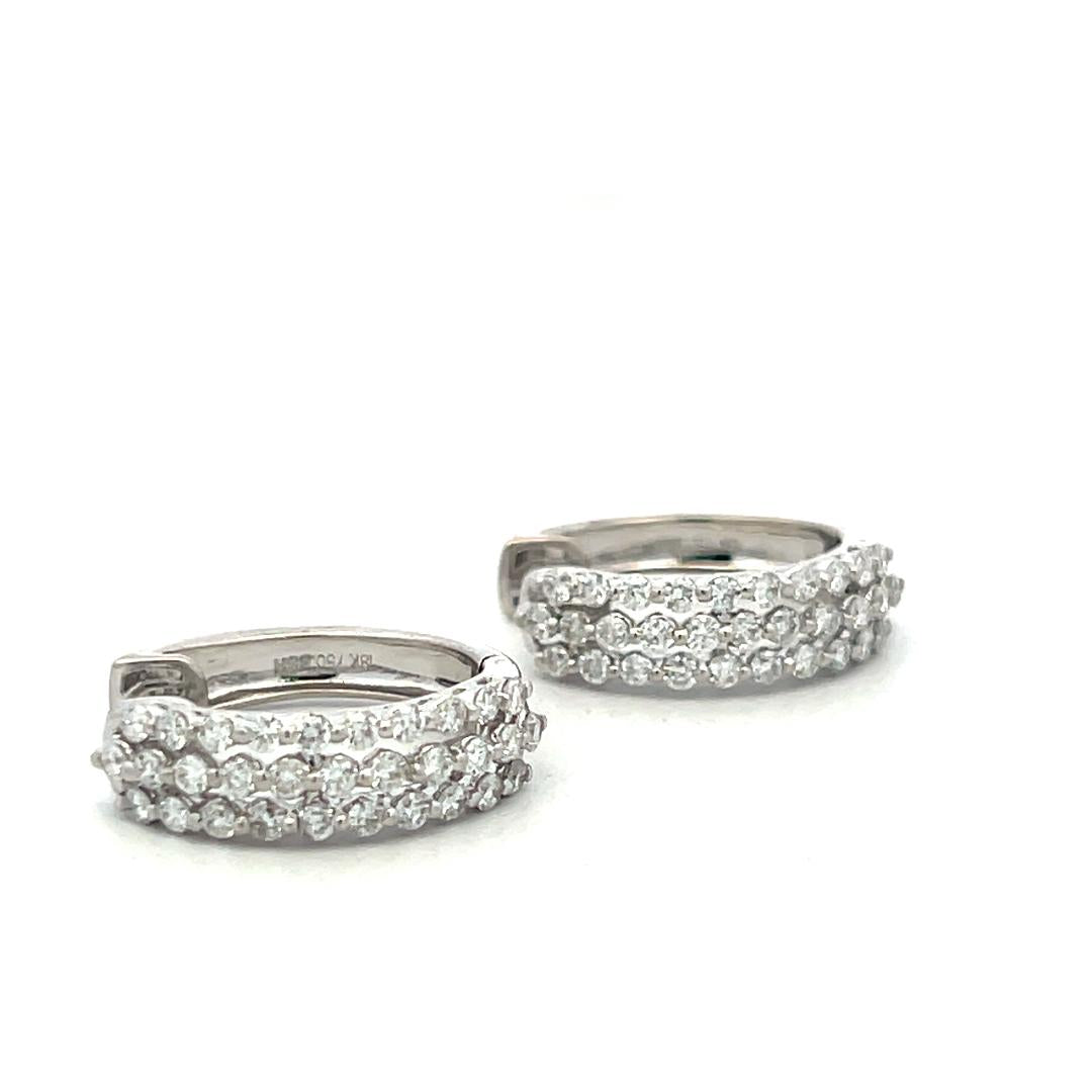 Vintage 18K White Gold Hoop Earrings with 1 Carat Round I I1 Diamonds