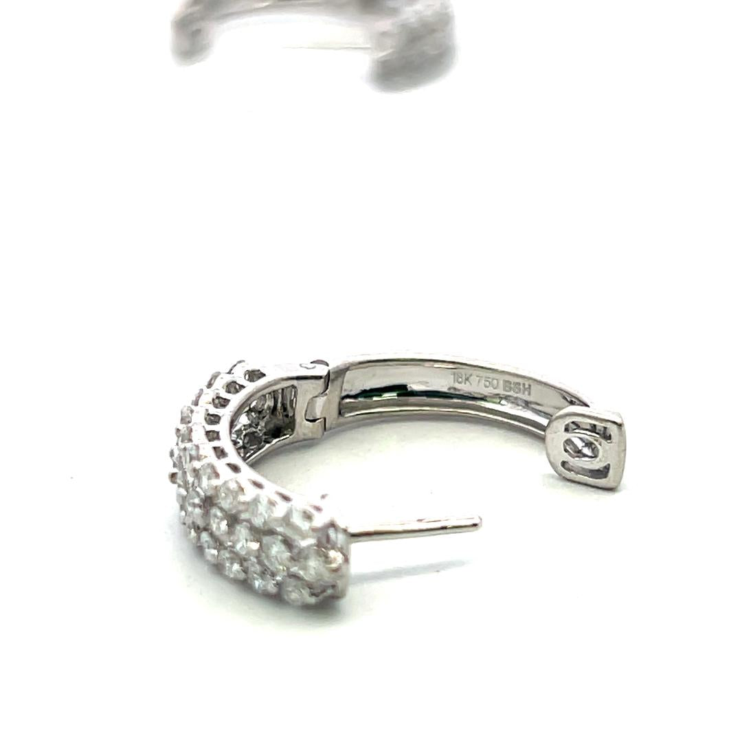Vintage 18K White Gold Hoop Earrings with 1 Carat Round I I1 Diamonds