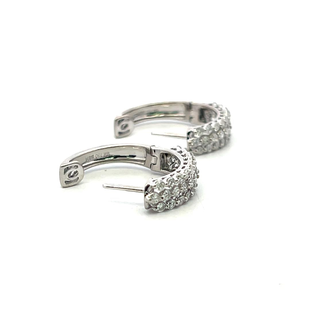 Vintage 18K White Gold Hoop Earrings with 1 Carat Round I I1 Diamonds
