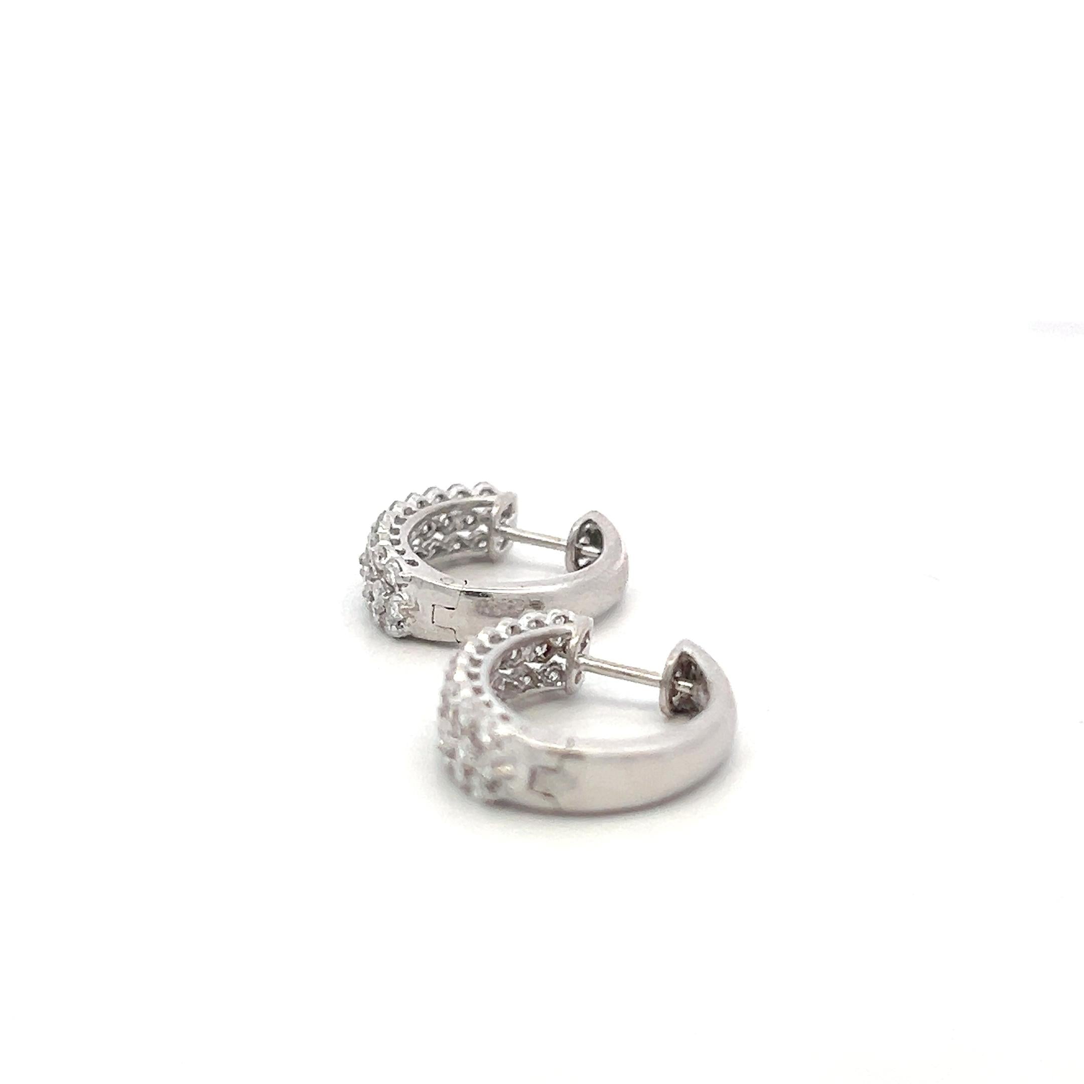Vintage 18K White Gold Hoop Earrings with 1 Carat Round I I1 Diamonds