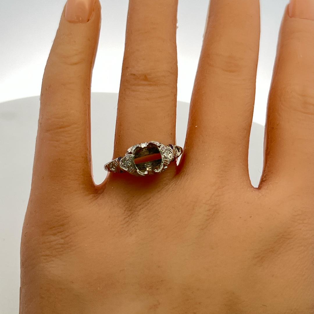 Platinum Semi Mount Ring with 0.1ct Diamonds & 0.04ct Sapphire Fits 7.8x6.3mm