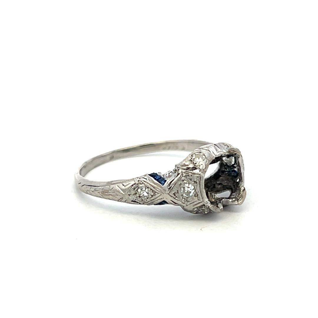 Platinum Semi Mount Ring with 0.1ct Diamonds & 0.04ct Sapphire Fits 7.8x6.3mm
